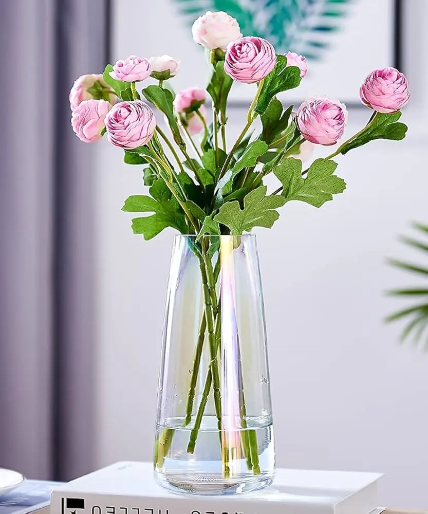 Vzmiza Premium Quality Large Vase 22 cm - Exquisite Clear Flower Vase - Crystal Glass Vase for Home