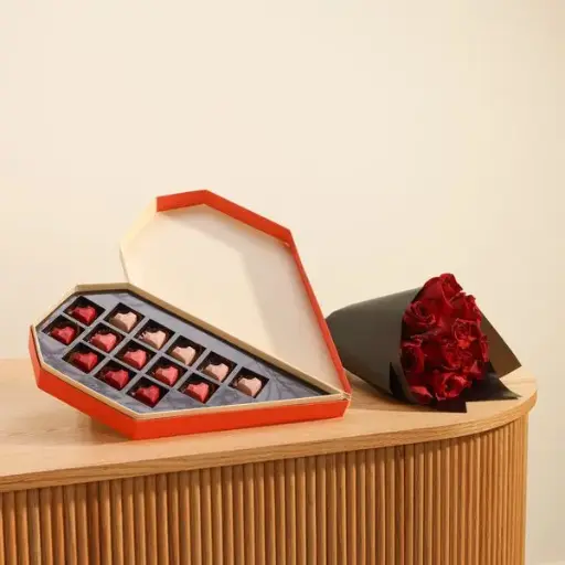 Floward Valentines Day Half Heart Chocolate Box | Shimmering Red Arrangement
