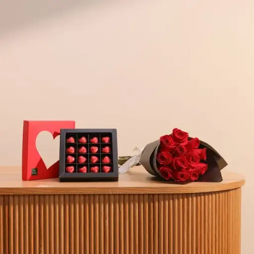 Patchi Luxury Heart Chocolate Box | Glittering Red Roses Arrangement